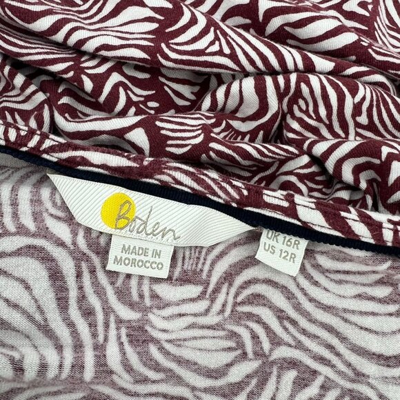Boden US 12R Layla Dress Viscose Jersey Red White Abstract Print Long Sleeve - Picture 3 of 12